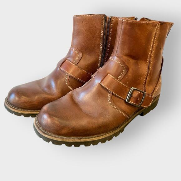 Chaps Men's Ankle Boots Buckle Strap & zipper 10M Genuine Leather Dark Brown VTG - Picture 1 of 12